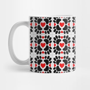 Dog Paws Red Hearts Ceramic Tile Pattern Print Mug